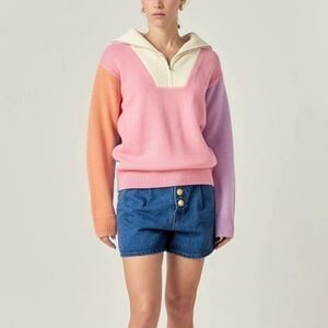 English Factory | Colorblock Zip Pullover Sweater New W Tags